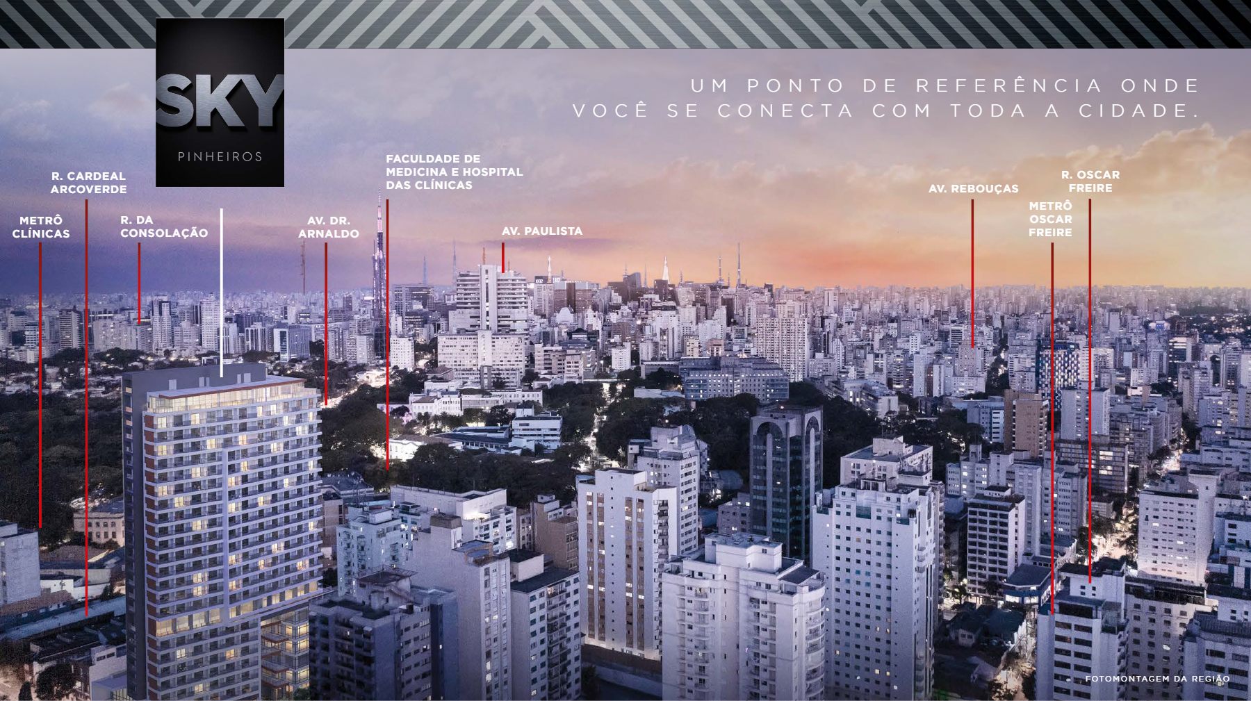 Fotomontagem da região com o SKY em primeiro plano